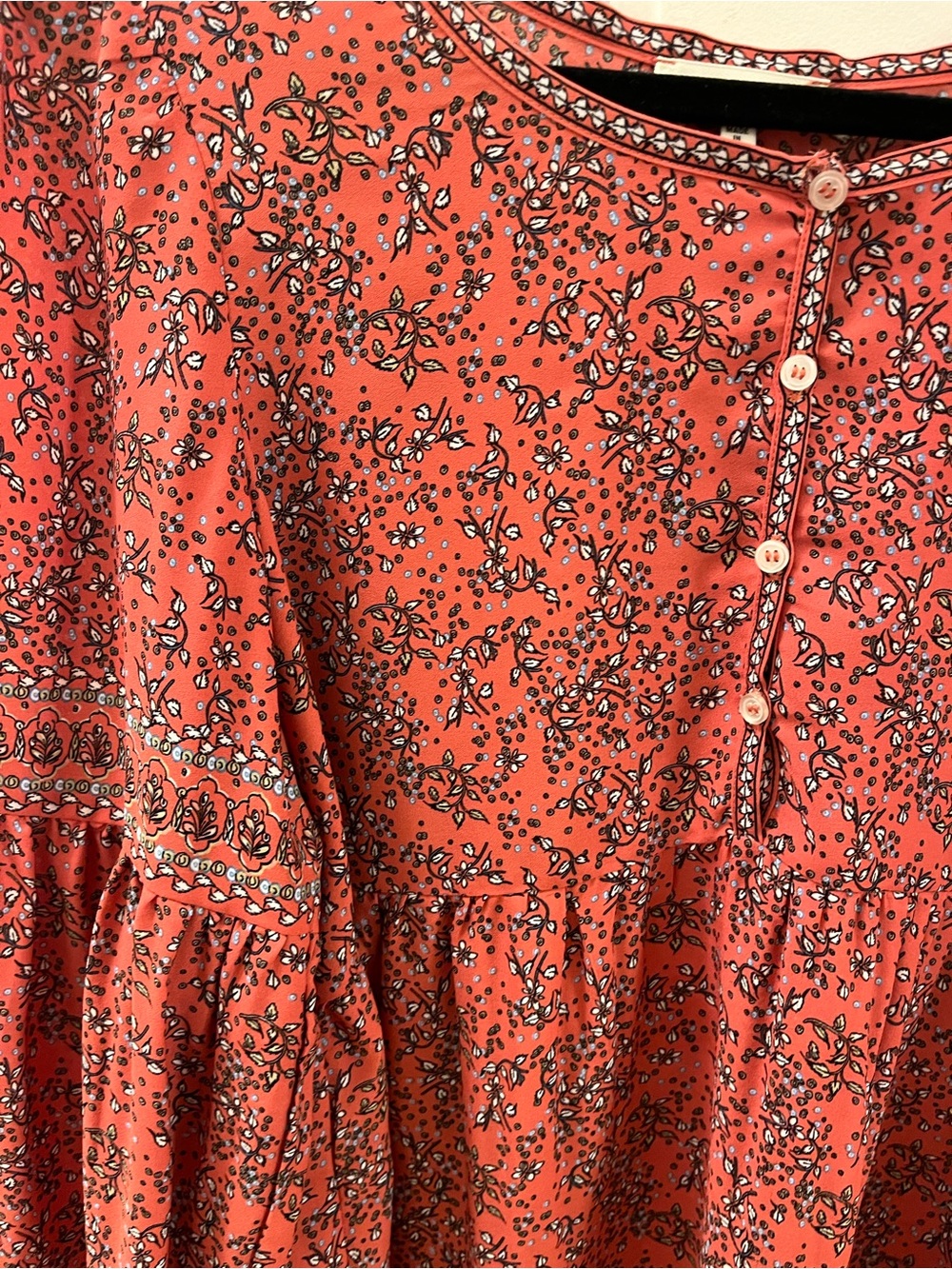 Max Studio Terracotta Floral Boho Peasant Blouse with Button Placket - Size XL - Picture 2 of 4